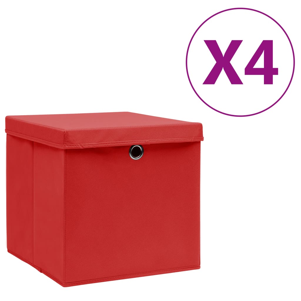 Contenitori con Coperchio 4 pz 28x28x28 cm Rosso cod mxl 53892