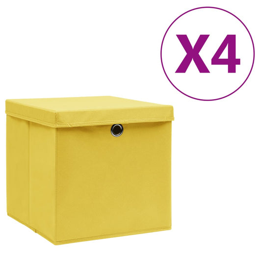 Contenitori con Coperchi 4 pz 28x28x28 cm Giallo 325224