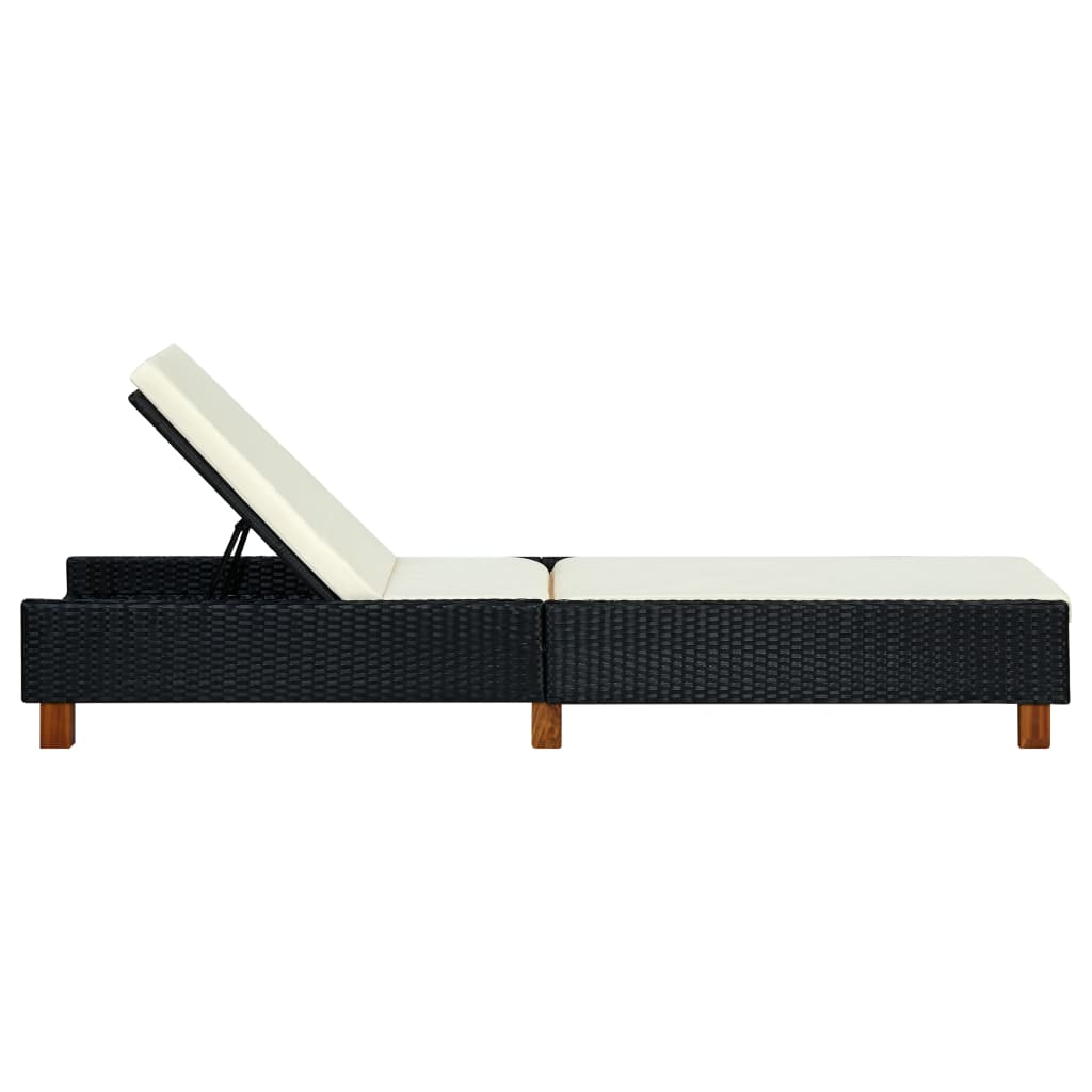 Lettino Prendisole con Cuscino in Polyrattan Nero cod mxl 23075