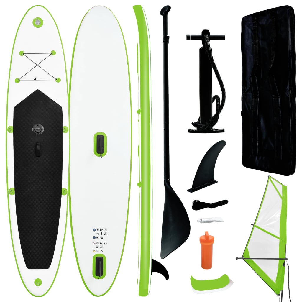 Set Tavola Gonfiabile da SUP con Vela Verde e Bianco 92735