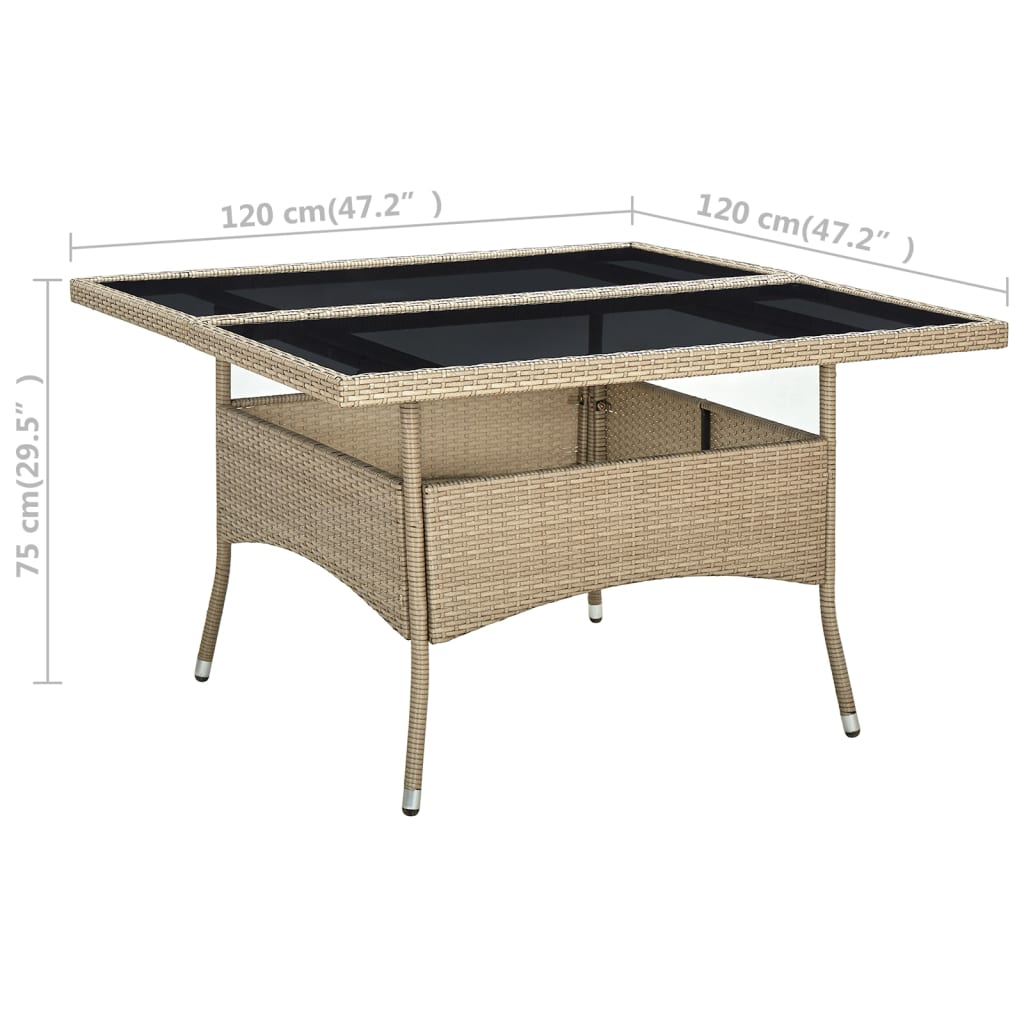 Tavolo da Pranzo da Giardino Beige in Polyrattan e Vetro cod mxl 34295