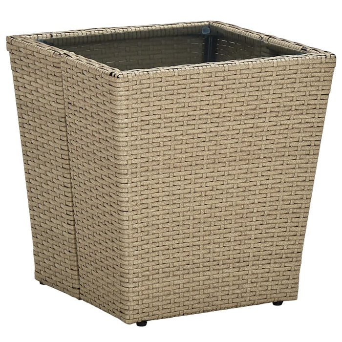 Tavolino Beige 41,5x41,5x44 cm in Polyrattan e Vetro Temperato cod mxl 34189