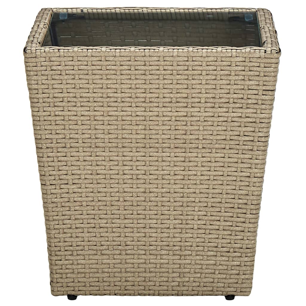 Tavolino Beige 41,5x41,5x44 cm in Polyrattan e Vetro Temperato cod mxl 34189