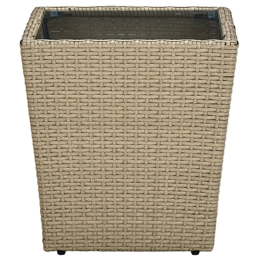 Tavolino Beige 41,5x41,5x44 cm in Polyrattan e Vetro Temperato cod mxl 34189