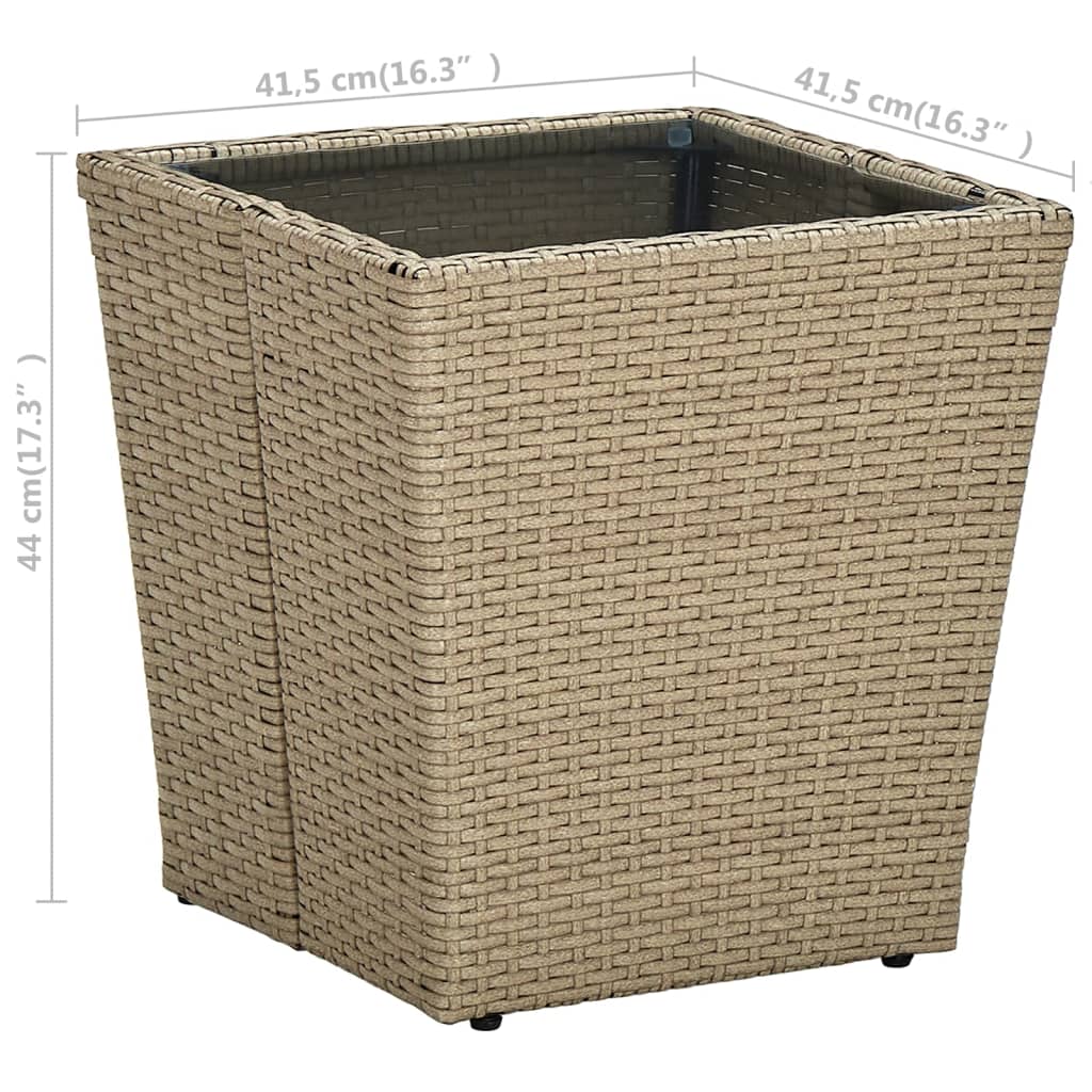 Tavolino Beige 41,5x41,5x44 cm in Polyrattan e Vetro Temperato cod mxl 34189