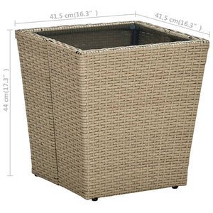 Tavolino Beige 41,5x41,5x44 cm in Polyrattan e Vetro Temperato 310557