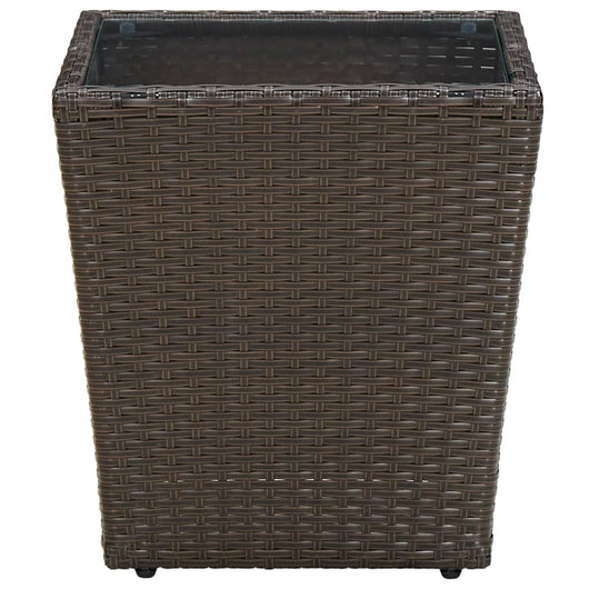 Tavolino Marrone 41,5x41,5x44cm in Polyrattan e Vetro Temperato cod mxl 34135