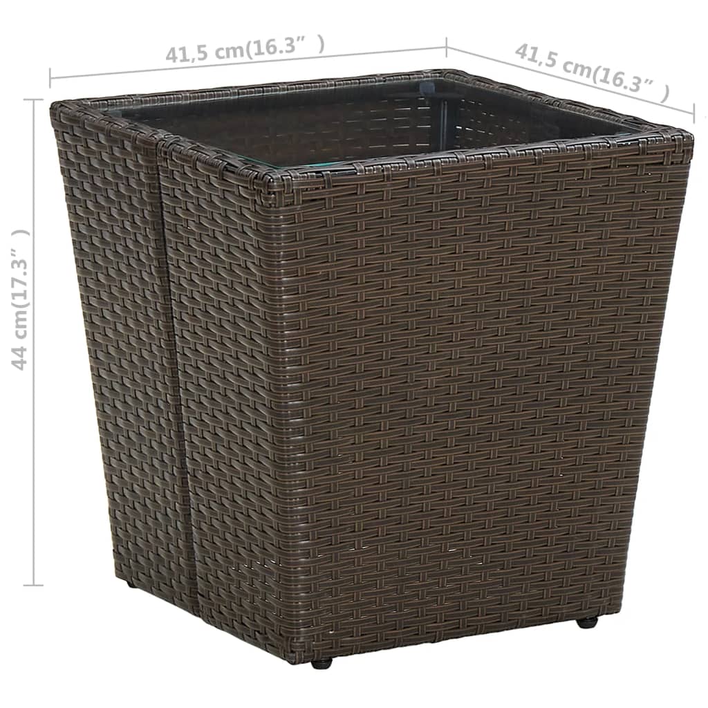 Tavolino Marrone 41,5x41,5x44cm in Polyrattan e Vetro Temperato cod mxl 34135