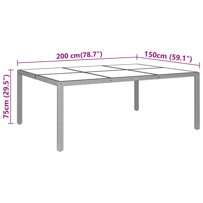 Tavolo Giardino 200x150x75 cm Vetro Temperato e Polyrattan Nero cod mxl 34551