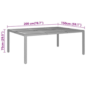 Tavolo Giardino 200x150x75 cm Massello Acacia e Polyrattan Nero 310590