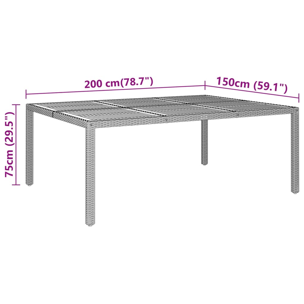 Tavolo Giardino 200x150x75 cm Massello Acacia Polyrattan Grigio cod mxl 34553