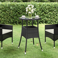 Tavolo da Giardino Ø60x75 cm Vetro Temperato e Polyrattan Nero 310598