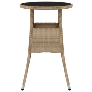 Tavolo da Giardino Ø60x75 cm Vetro Temperato e Polyrattan Beige