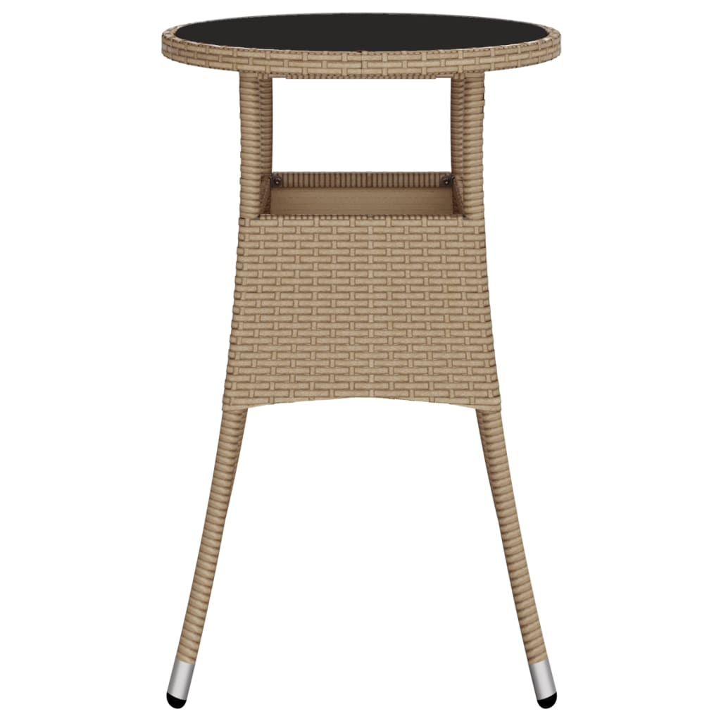 Tavolo da Giardino Ø60x75 cm Vetro Temperato e Polyrattan Beige