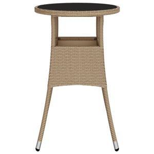 Tavolo da Giardino Ø60x75 cm Vetro Temperato e Polyrattan Beige