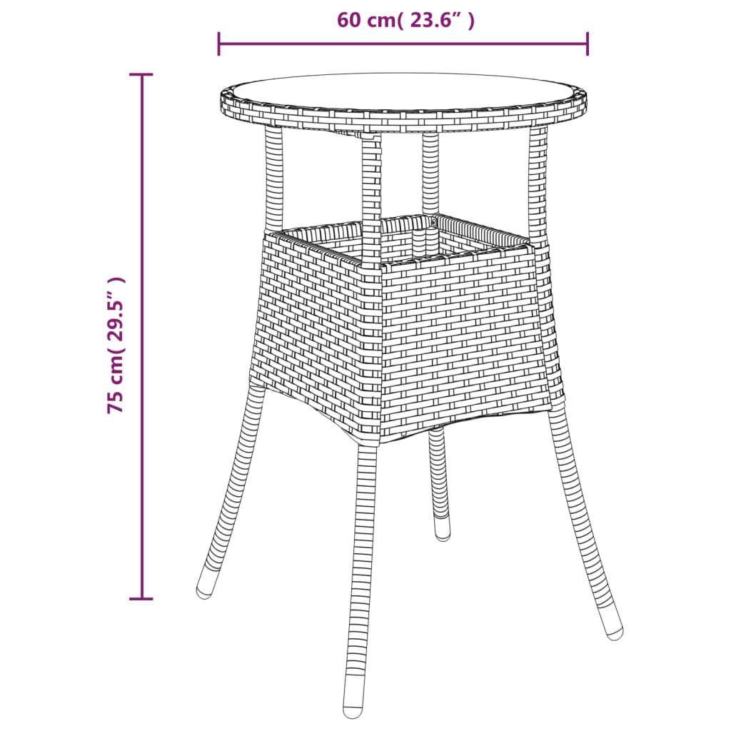 Tavolo da Giardino Ø60x75 cm Vetro Temperato e Polyrattan Beige 310601