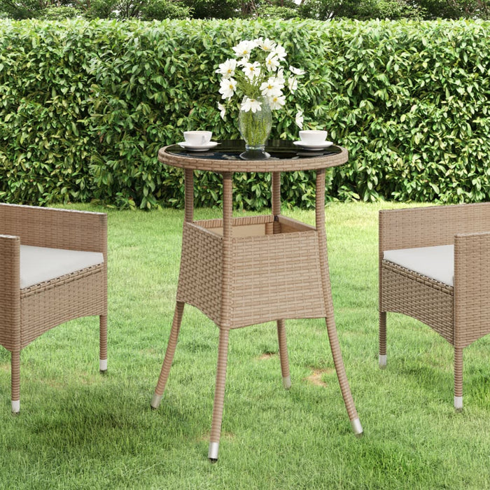 Tavolo da Giardino Ø60x75 cm Vetro Temperato e Polyrattan Beige 310601