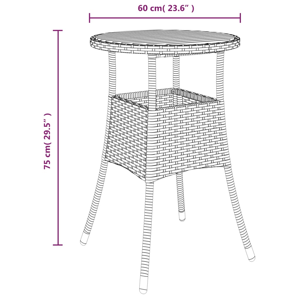 Tavolo Giardino Ø60x75 cm Massello Acacia e Polyrattan Nero 310602