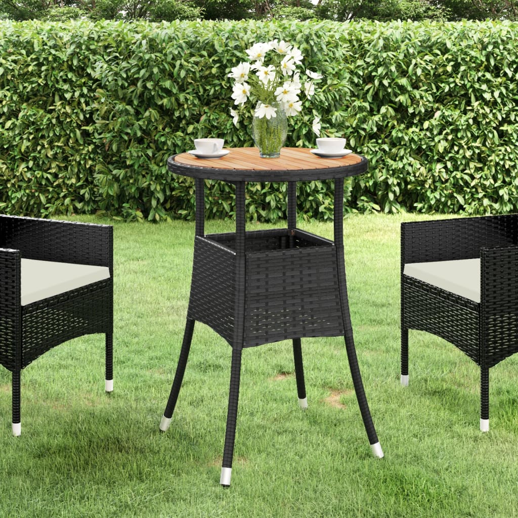 Tavolo Giardino Ø60x75 cm Massello Acacia e Polyrattan Nero 310602