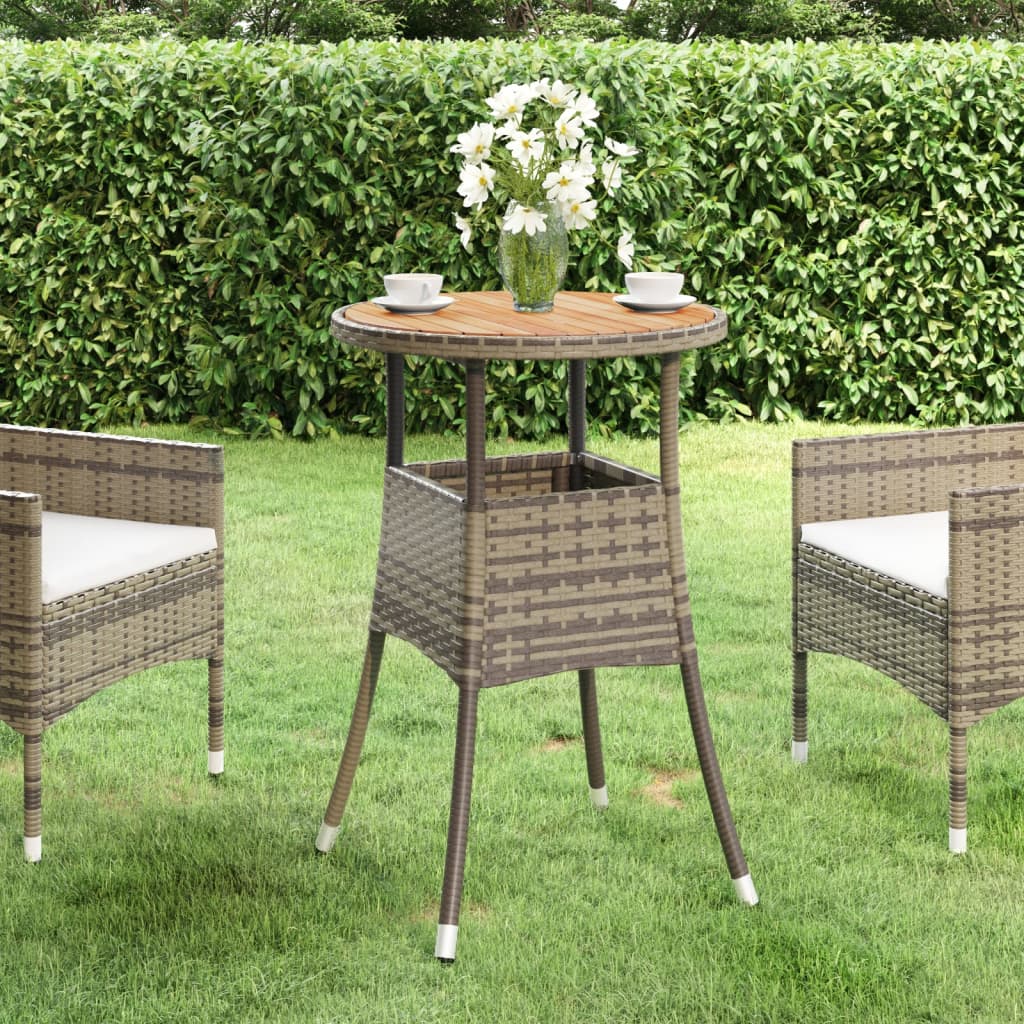 Tavolo da Giardino Ø60x75cm Massello Acacia e Polyrattan Grigio 310603