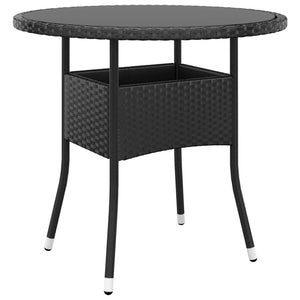 Tavolo da Giardino Ø80x75 cm Vetro Temperato e Polyrattan Nero 310604