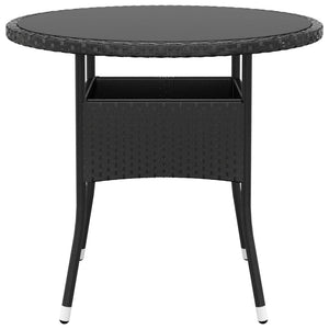 Tavolo da Giardino Ø80x75 cm Vetro Temperato e Polyrattan Nero 310604