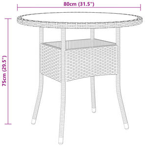 Tavolo da Giardino Ø80x75 cm Vetro Temperato e Polyrattan Nero 310604