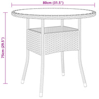 Tavolo Giardino Ø80x75 cm Vetro Temperato e Polyrattan Marrone cod mxl 34099