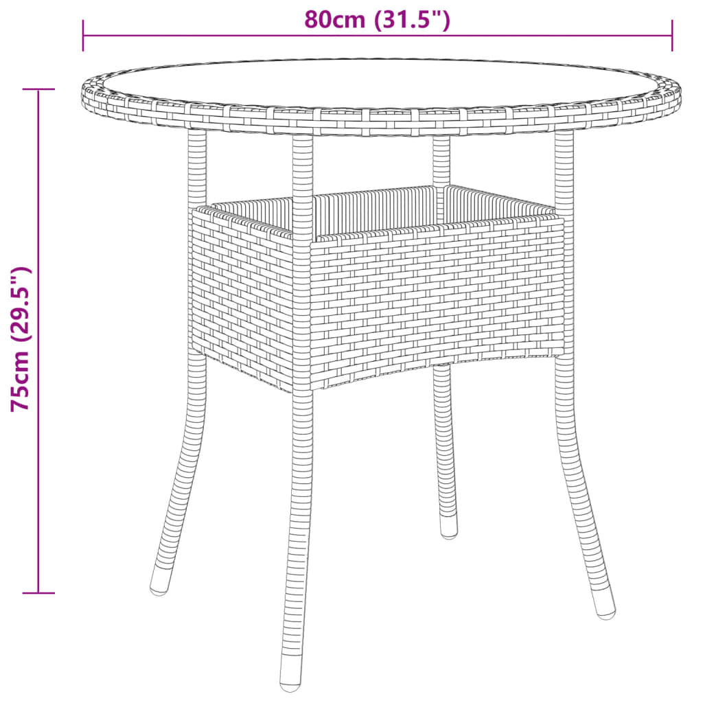 Tavolo Giardino Ø80x75 cm Vetro Temperato e Polyrattan Marrone 310605