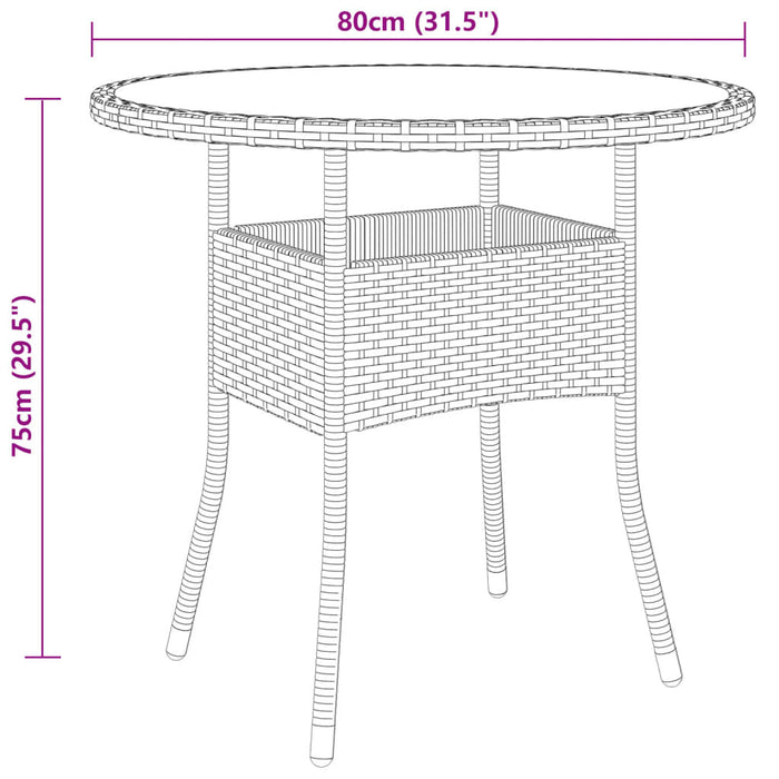 Tavolo Giardino Ø80x75 cm Vetro Temperato e Polyrattan Marrone 310605