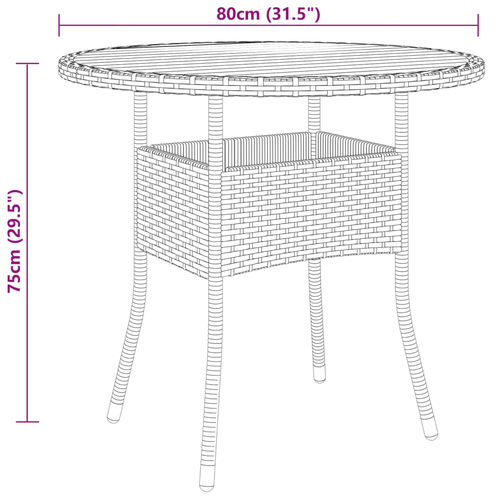 Tavolo Giardino Ø80x75 cm Massello Acacia e Polyrattan Grigio cod mxl 34532