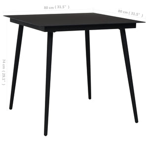 Tavolo da Giardino Nero 80x80x74 cm in Acciaio e Vetro  cod mxl 34537