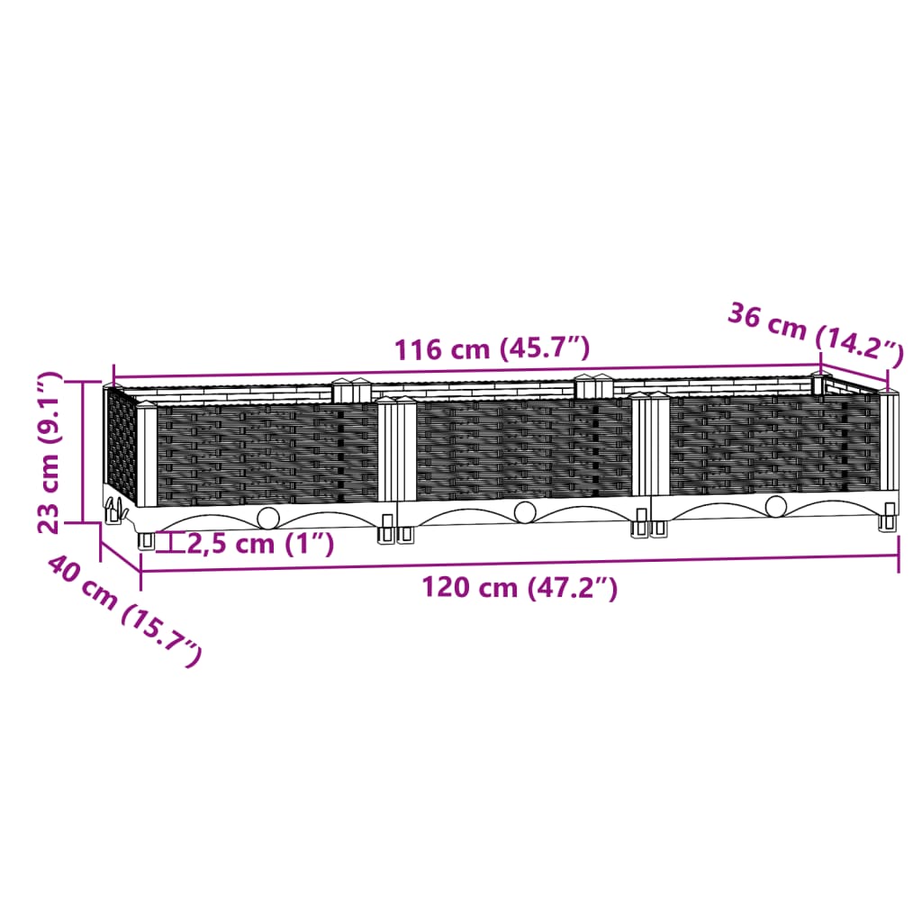 Fioriera Rialzata 120x40x23 cm in Polipropilene 310399