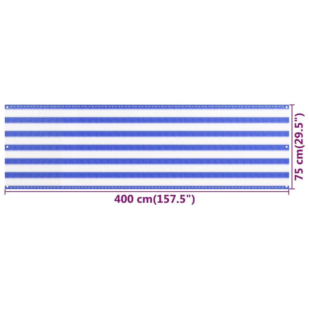 Paravento da Balcone Blu e Bianco 75x400 cm in HDPE