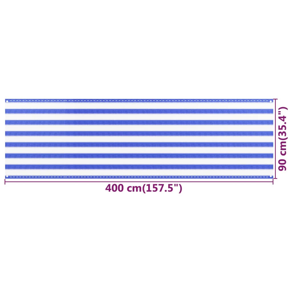 Paravento da Balcone Blu e Bianco 90x400 cm in HDPE