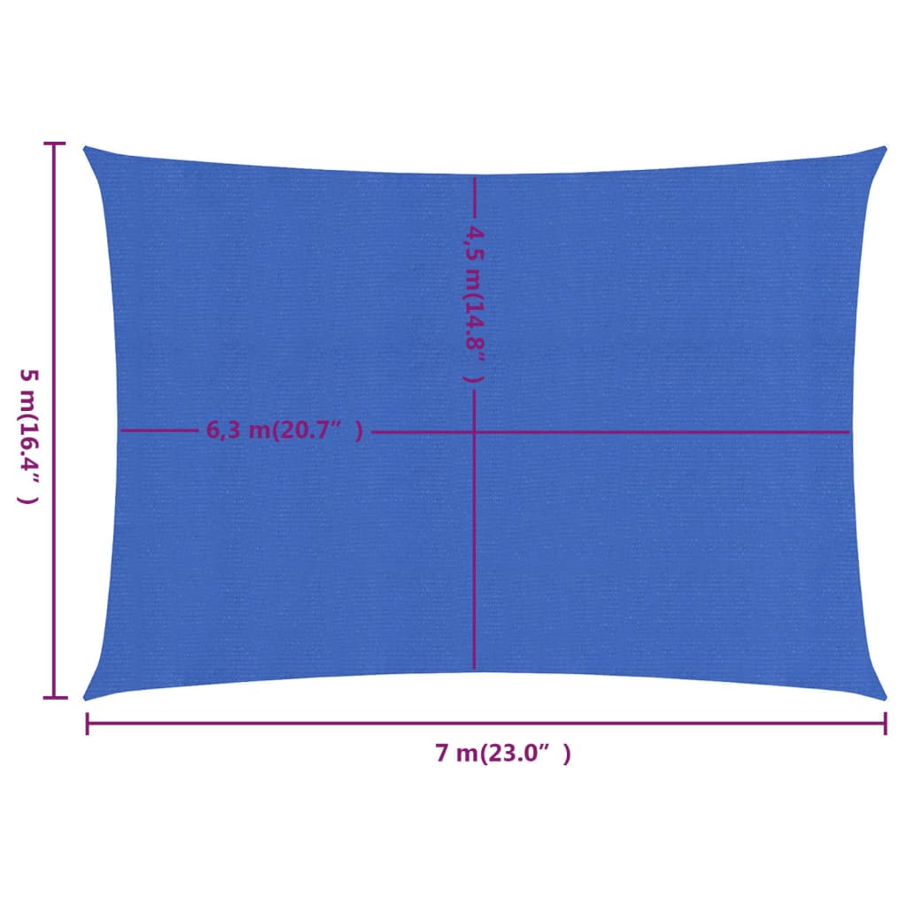 Vela Parasole 160 g/m² Rettangolare Blu 5x7 m in HDPE 311522