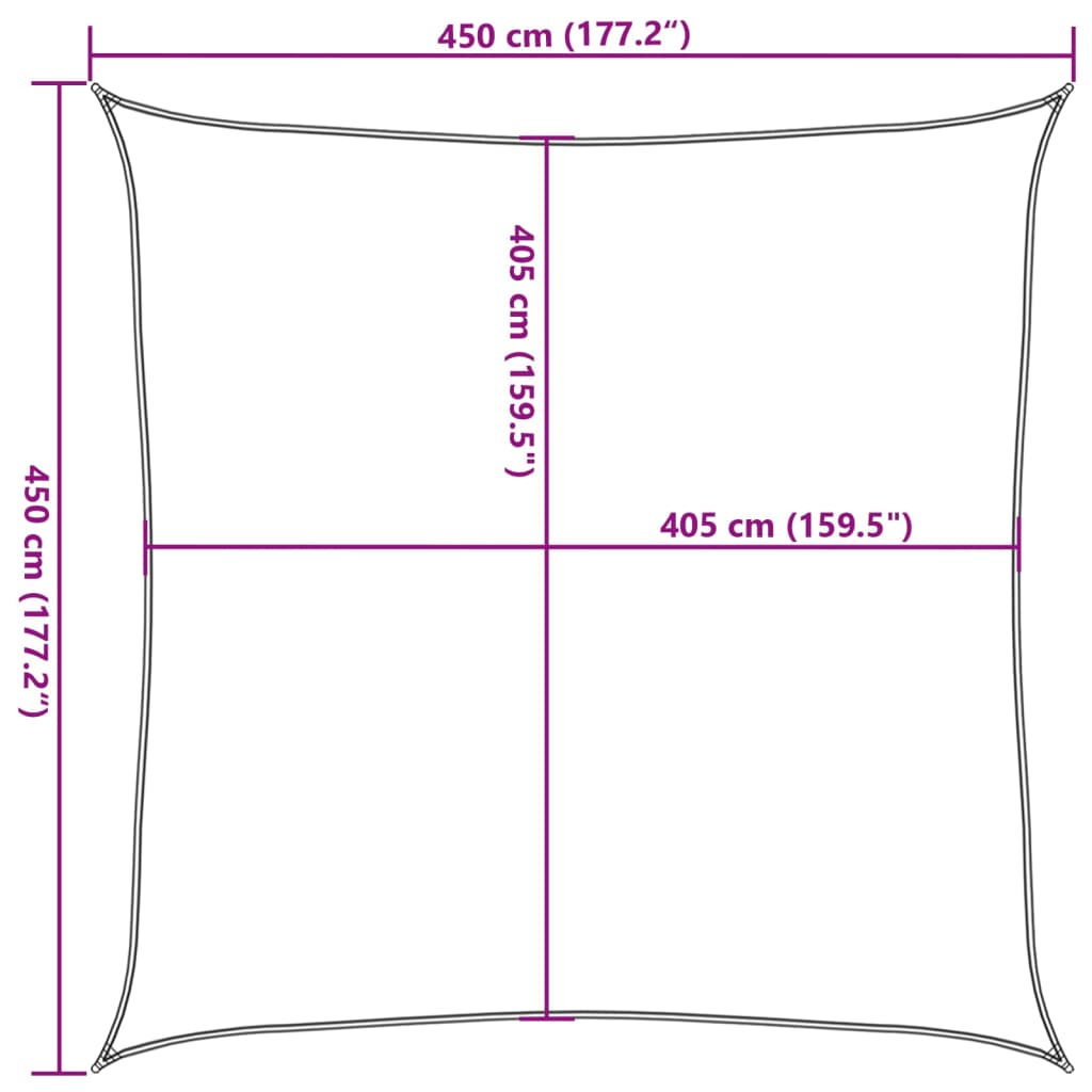 Vela Parasole 160 g/m² Quadrata Giallo 4,5x4,5 m in HDPE 311552