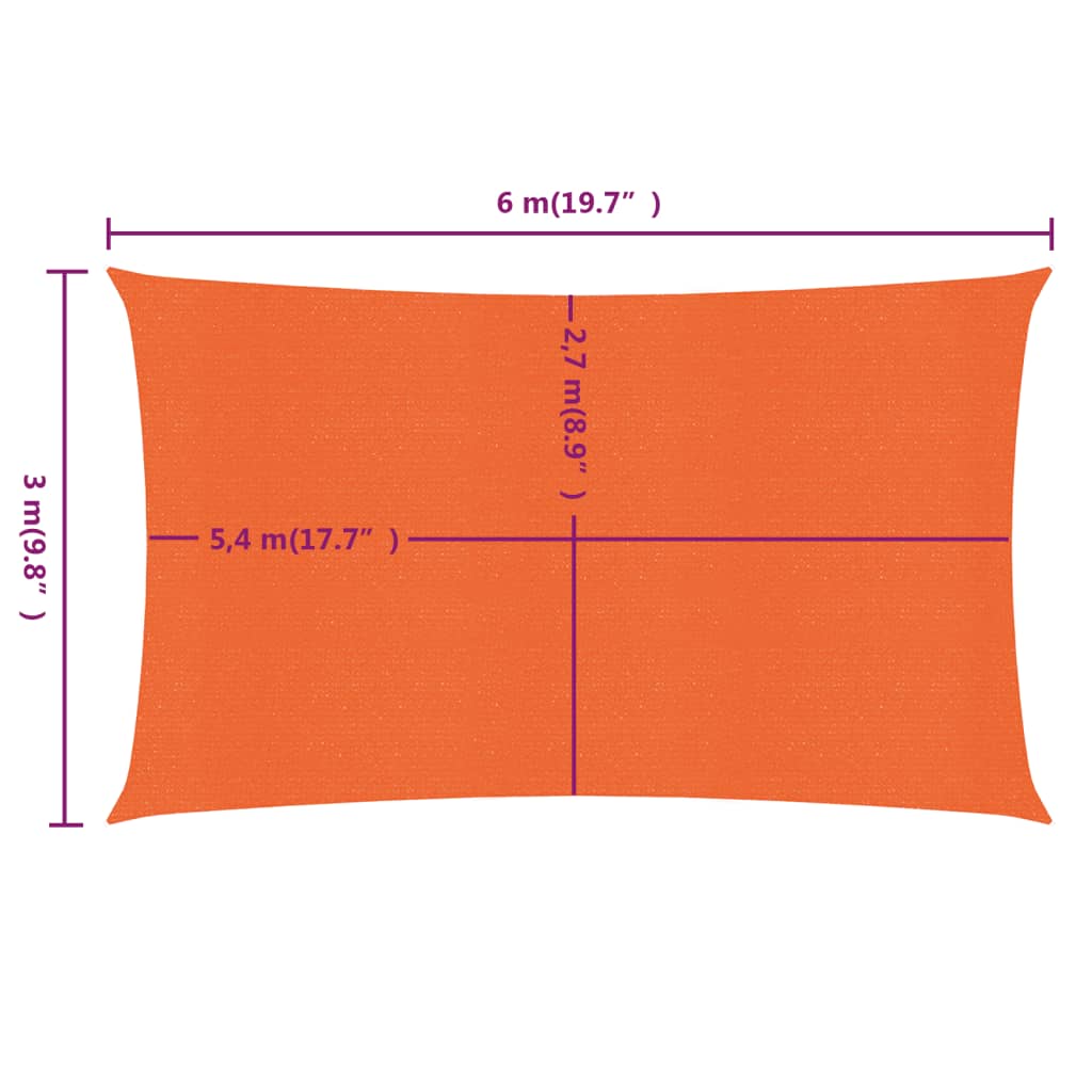 Vela Parasole 160 g/m² Rettangolare Arancione 3x6 m in HDPE 311680