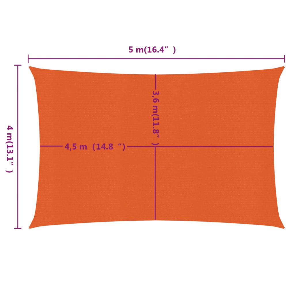 Vela Parasole 160 g/m² Rettangolare Arancione 4x5 m in HDPE 311683