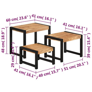 Tavolini Impilabili 3 pz in Legno Massello e Finitura Sheesham cod mxl 13499