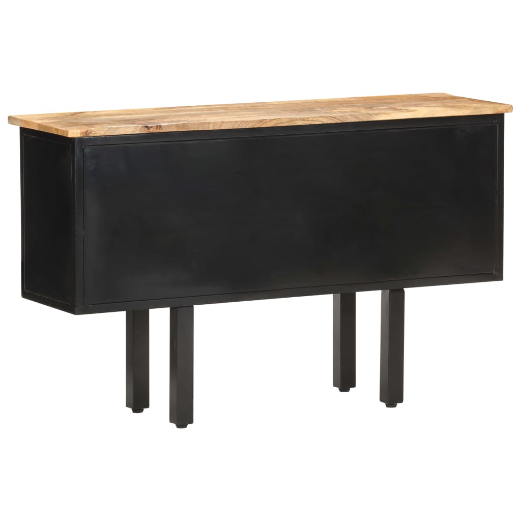 Credenza 110x30x65 cm in Massello di Mango Grezzo e Acciaio