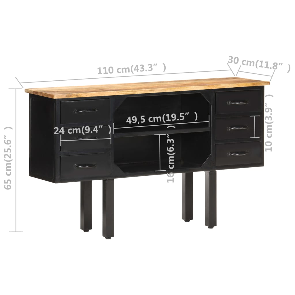 Credenza 110x30x65 cm in Massello di Mango Grezzo e Acciaio