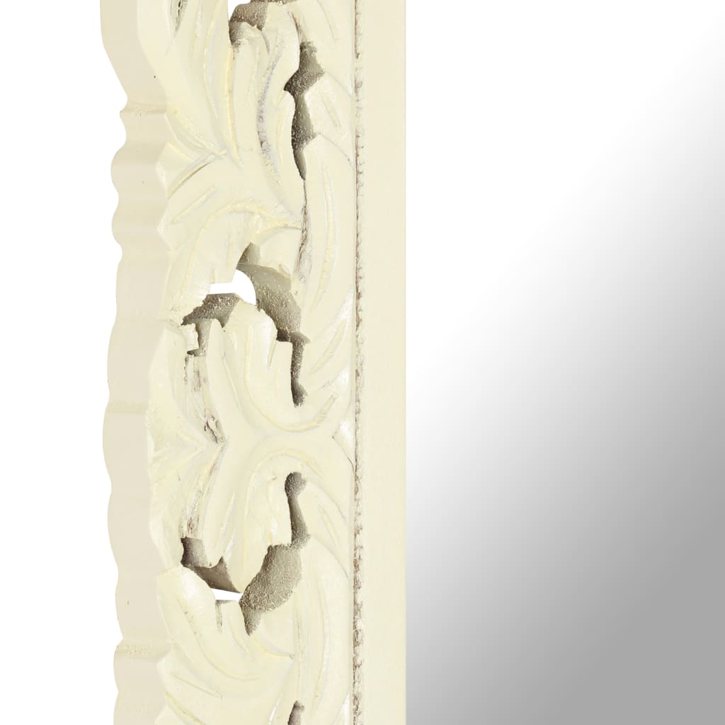 Specchio Intagliato a Mano Bianco 110x50cm in Massello di Mango 321643