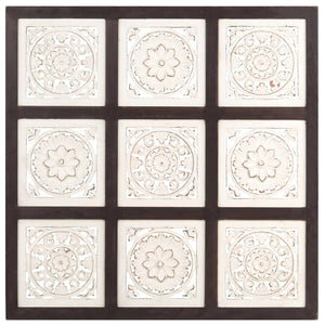 Pannello Intagliato a Mano in MDF 60x60x1,5 cm Marrone e Bianco cod mxl 19584