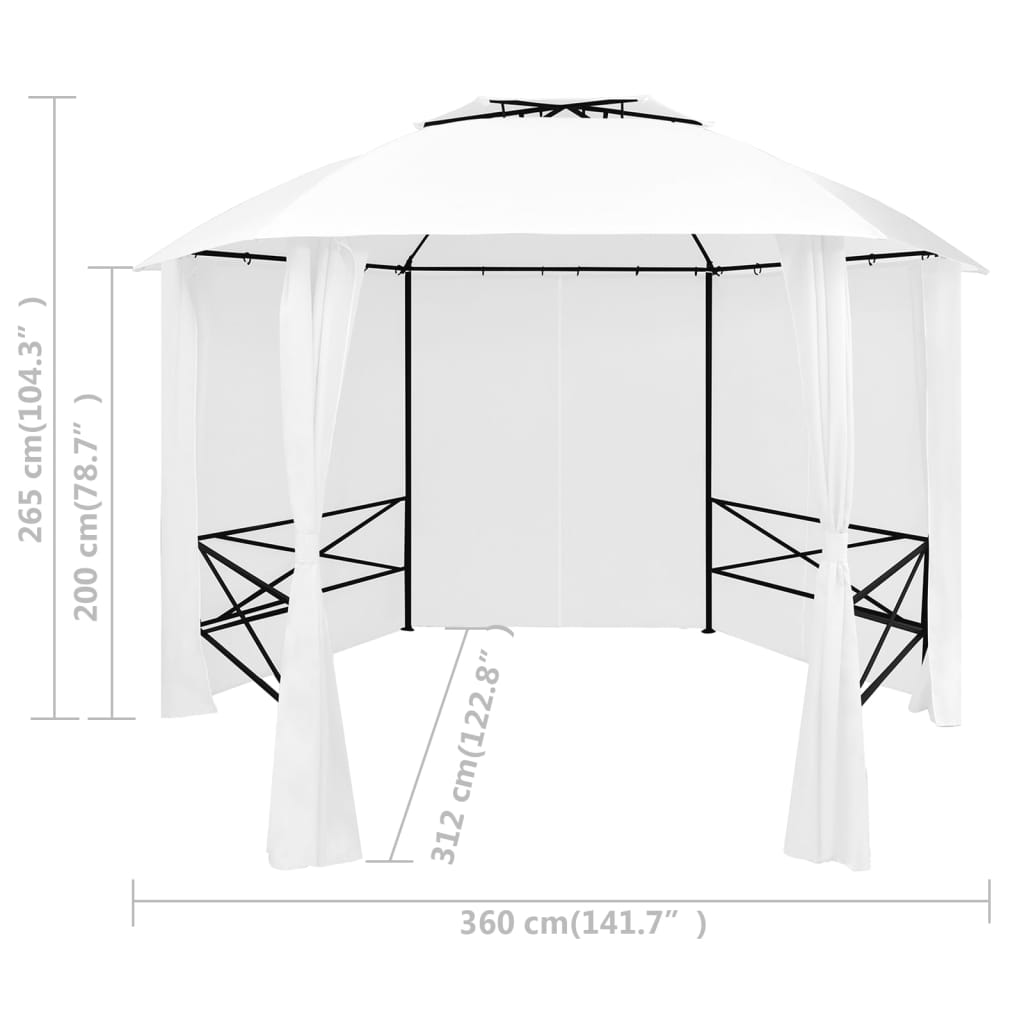 Gazebo da Giardino con Tende 360x312x265 cm Bianco 180 g/m² cod mxl 65920