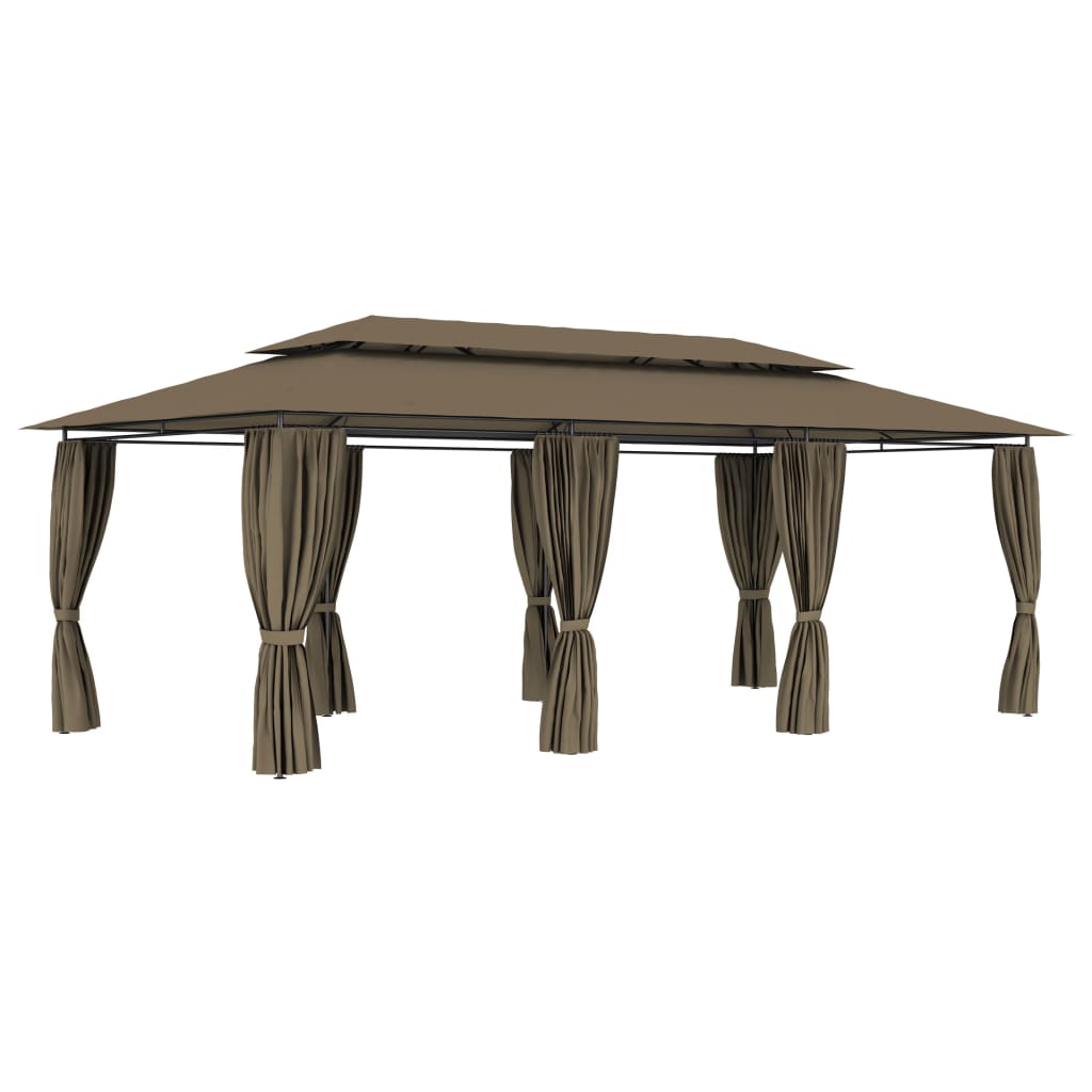 Gazebo con Tende 600x298x270 cm Grigio Talpa 180 g/m² 312247