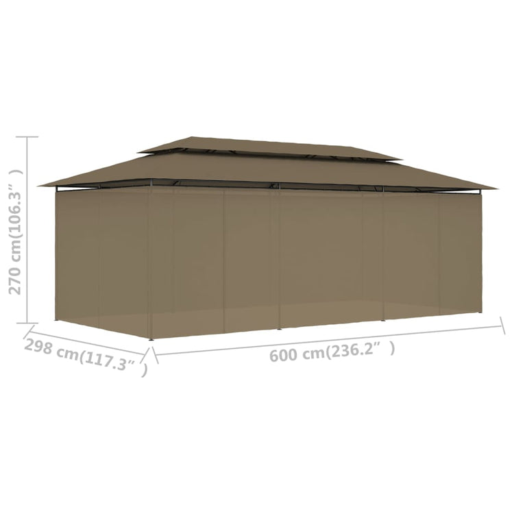 Gazebo con Tende 600x298x270 cm Grigio Talpa 180 g/m²