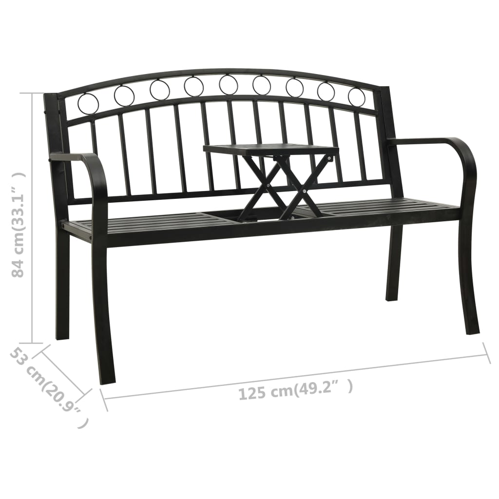 Panchina da Giardino con Tavolo 125 cm in Acciaio Nera 312040