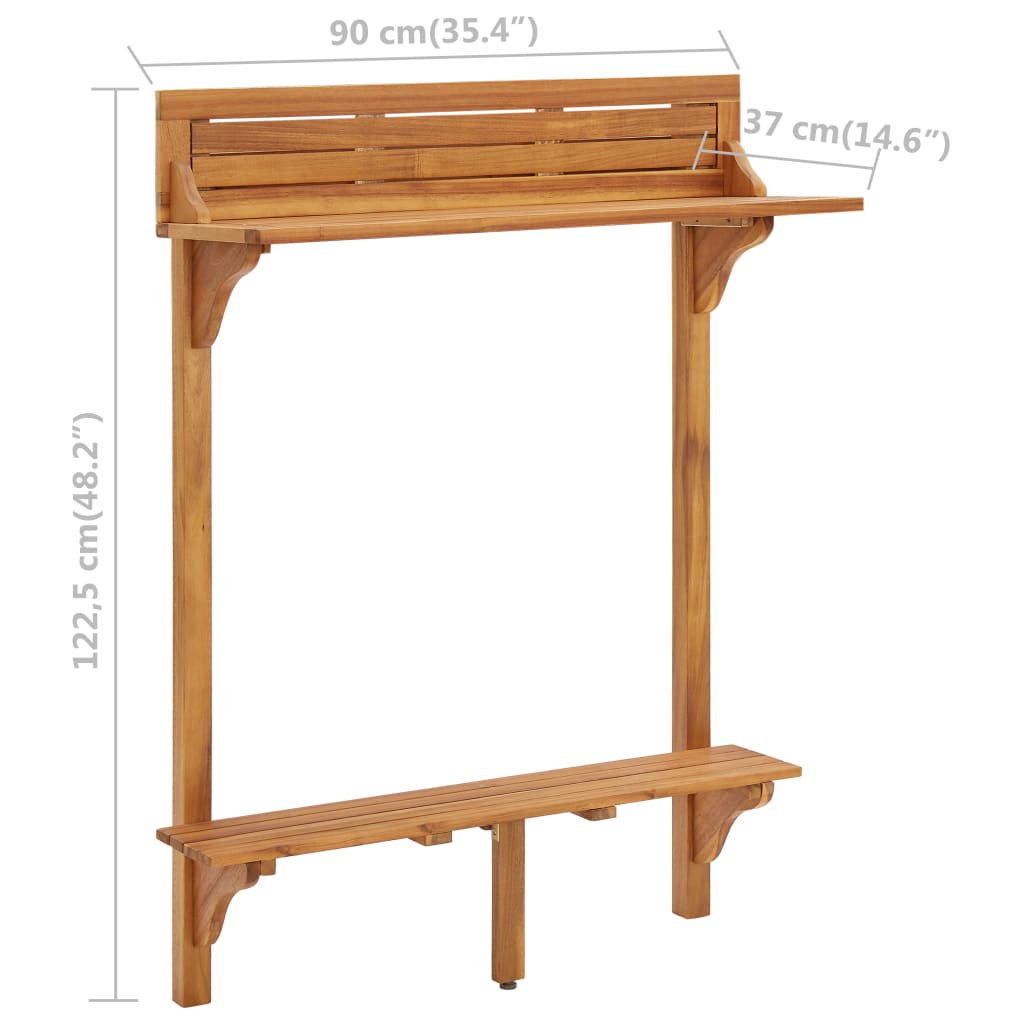 Tavolo da Bar da Balcone 90x37x122,5 cm in Massello di Acacia cod mxl 13901