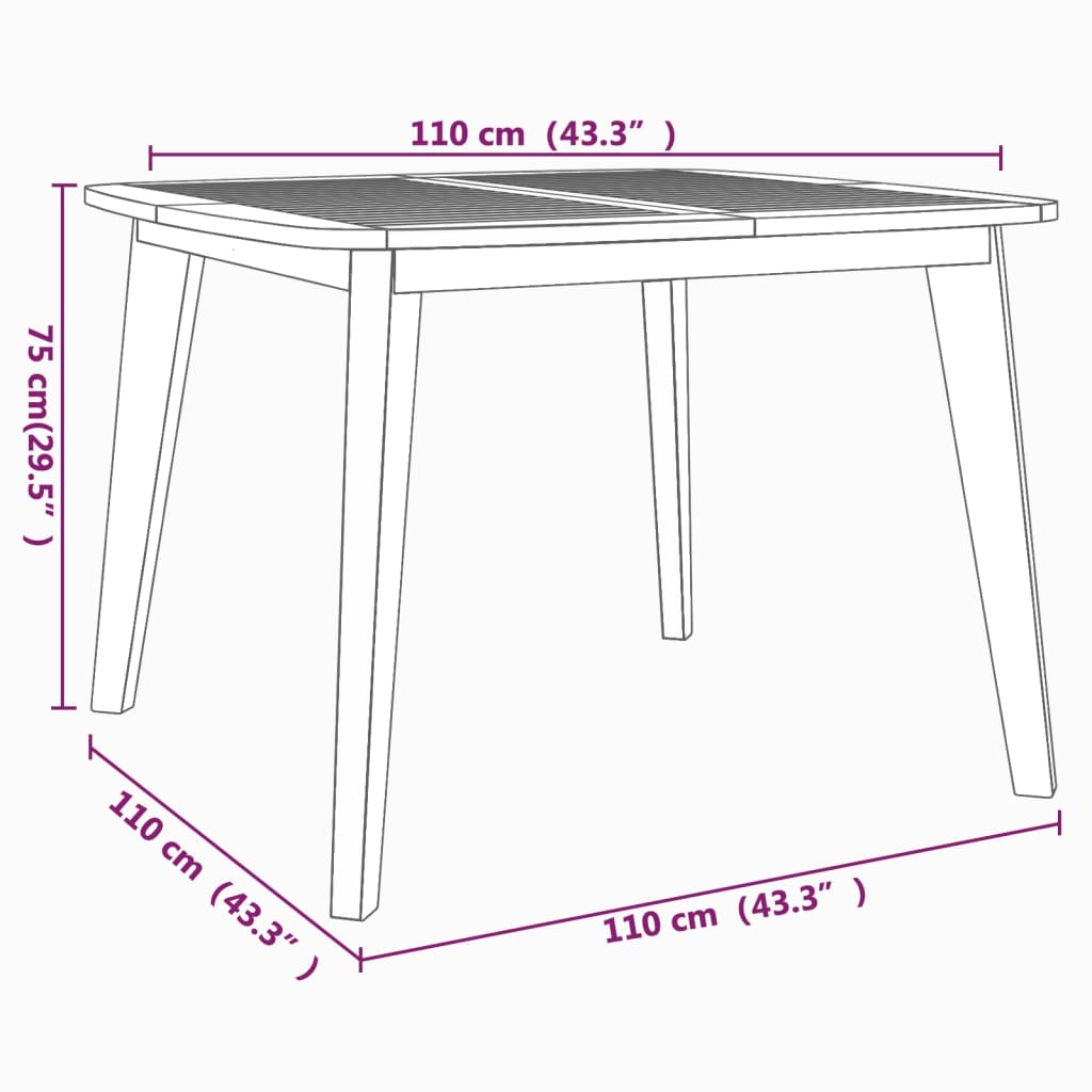 Tavolo da Giardino 110x110x75 cm Legno Massello Di Acacia cod mxl 34242